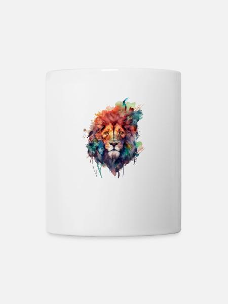 01 Sternzeichen Löwe Ornament Wasserfarbe Kopf - Tasse - Weiß