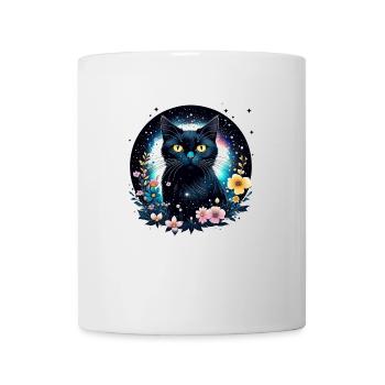 Chat rêvant dans le cosmos avec des fleurs et des étoiles - Mug blanc - blanc - Devant
