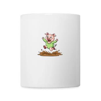 Fröhliches Schwein, das im Schlamm herumtollt - Skurriles Tier - Tasse - Weiß - Vorne