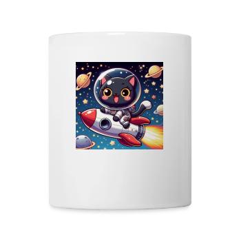 Chat mignon de l’espace sur une fusée dans l’espace - Mug blanc - blanc - Devant