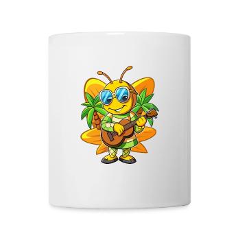 Lustige Biene Cartoon Sommer Strand Sonnenbrille Gitarre - Tasse - Weiß - Vorne