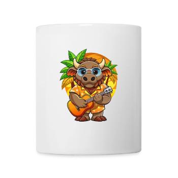 Funny Bison Cartoon Summer Beach Sunglasses Guitar - Mug - white - Front