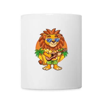 Funny Lion Cartoon Summer Beach Sunglasses Guitar - Mug - white - Front
