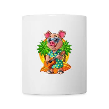 Lustige Schwein Cartoon Sommer Strand Sonnenbrille Gitarre - Tasse - Weiß - Vorne