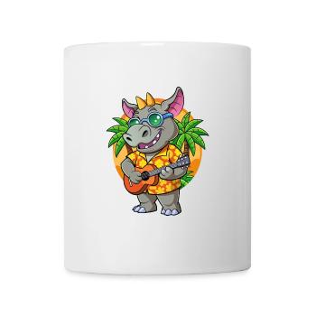 Drôle Rhino Dessin Animé Plage D’été Lunettes De Soleil Guitare - Mug blanc - blanc - Devant