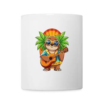Funny Sloth Cartoon Summer Beach Sunglasses Guitar - Mug - white - Front