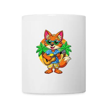 Drôle de renard dessin animé d’été plage lunettes de soleil guitare - Mug blanc - blanc - Devant