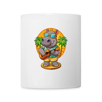Lustige Nilpferd Cartoon Sommer Strand Sonnenbrille Gitarre - Tasse - Weiß - Vorne