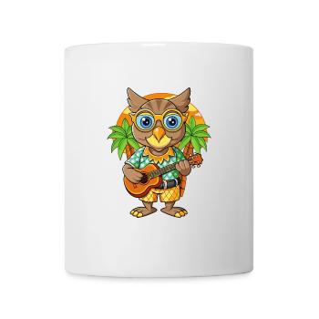Lustige Eule Cartoon Sommer Strand Sonnenbrille Gitarre - Tasse - Weiß - Vorne