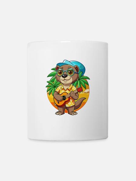 Lustige Otter Cartoon Sommer Strand Sonnenbrille Gitarre - Tasse - Weiß