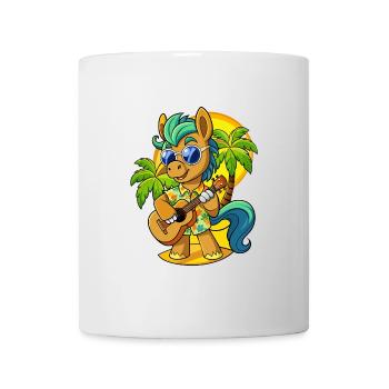 Drôle Pony Dessin Animé Plage D’été Lunettes De Soleil Guitare - Mug blanc - blanc - Devant