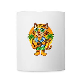Lustige Tiger Cartoon Sommer Strand Sonnenbrille Gitarre - Tasse - Weiß - Vorne