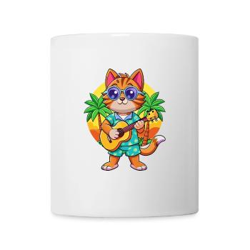 Drôle Chat Dessin Animé Plage D’été Lunettes De Soleil Guitare - Mug blanc - blanc - Devant
