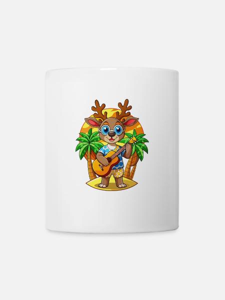 Lustige Hirsch Cartoon Sommer Strand Sonnenbrille Gitarre - Tasse - Weiß