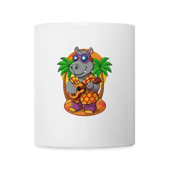 Lustige Nilpferd Cartoon Sommer Strand Sonnenbrille Gitarre - Tasse - Weiß - Vorne