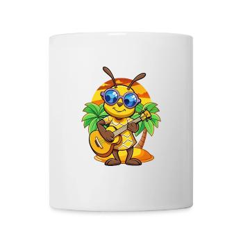 Lustige Biene Cartoon Sommer Strand Sonnenbrille Gitarre - Tasse - Weiß - Vorne