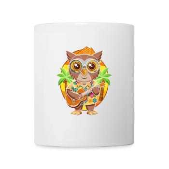 Lustige Eule Cartoon Sommer Strand Sonnenbrille Gitarre - Tasse - Weiß - Vorne