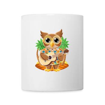 Lustige Eule Cartoon Sommer Strand Sonnenbrille Gitarre - Tasse - Weiß - Vorne