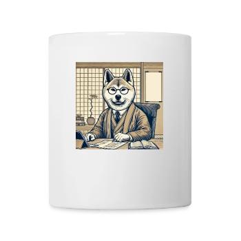 Akita am Schreibtisch - Ukiyo-e Stil - Tasse - Weiß - Vorne