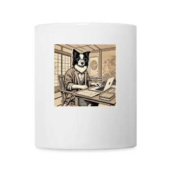 Border Collie at the Desk - Ukiyo-e Style - Mug - white - Front