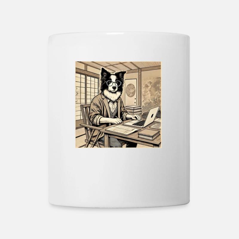 Border Collie at the Desk - Ukiyo-e Style - Mug - white