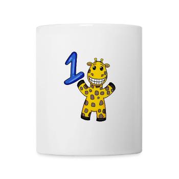 1 Jahr alt - Einschulung - Giraffe Motiv - Zahl 1 - Tasse - Weiß - Vorne