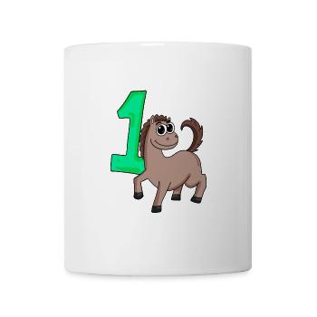 1 Jahr alt - Einschulung - Pferd Motiv - Zahl 1 - Tasse - Weiß - Vorne