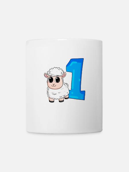 1 Jahr alt - Einschulung - Schaf Motiv - Zahl 1 - Tasse - Weiß