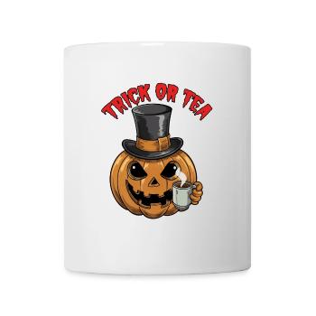 Trick or Tea lustiger Halloweenkürbis mit Teetasse - Tasse - Weiß - Vorne
