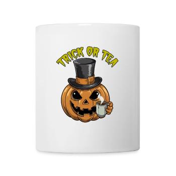 Trick or Tea lustiger Halloweenkürbis mit Teetasse - Tasse - Weiß - Vorne