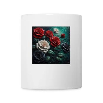 Arrangement aus Rosen in Rot, Weiß und Schwarz - Tasse - Weiß - Vorne