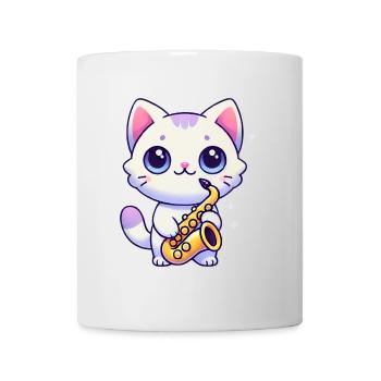 Adorable chat avec graphique de saxophone - Mug blanc - blanc - Devant