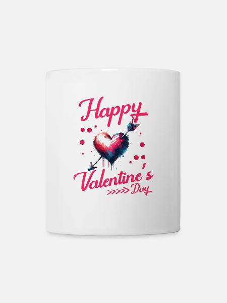 Happy Valentine's Day Heart Design with Arrow - Mug - white