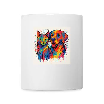 Katze und Hund, schön bunt - Tasse - Weiß - Vorne