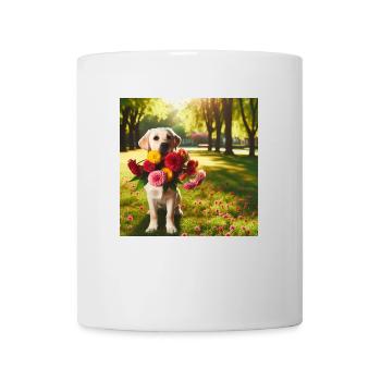 Chien qui porte des fleurs dans une forêt - Mug blanc - blanc - Devant