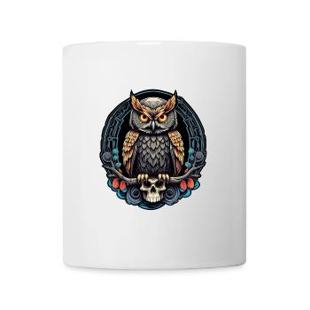 Dekorative Eule mit Skull und Rosenblüten - Tasse - Weiß - Vorne