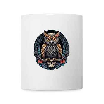 Decorative Owl with Skull and Rose Petals - Mug - white - Front