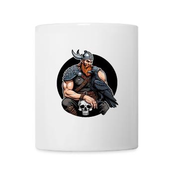 Viking avec crâne et corbeau - Mug blanc - blanc - Devant