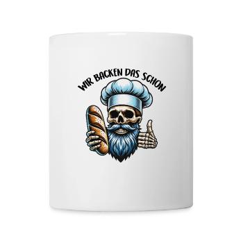 Skull mit Bäckermütze und Brot - Tasse - Weiß - Vorne
