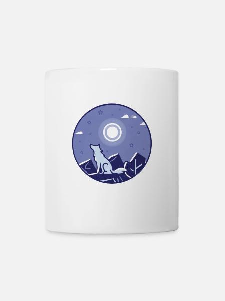 Wolf und Vollmond - Tasse - Weiß