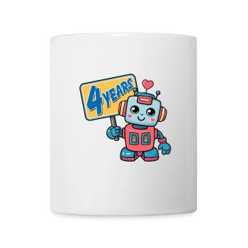 Vier Jahre kleiner Roboter Kindergeburtstag - Tasse - Weiß - Vorne