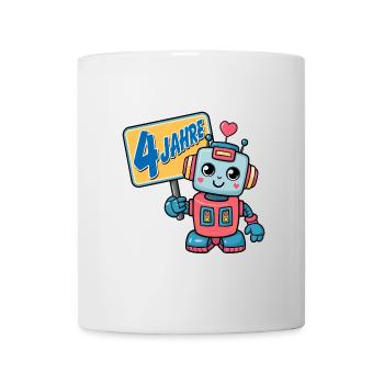 Vier Jahre kleiner Roboter Kindergeburtstag - Tasse - Weiß - Vorne