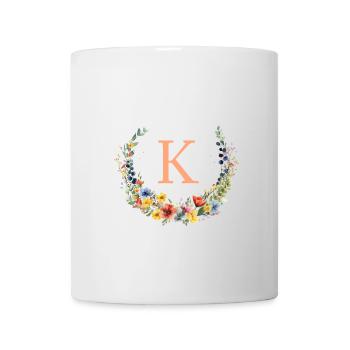 K Monogram Floral, Floral Wreath, Personalizable - Mug - white - Front