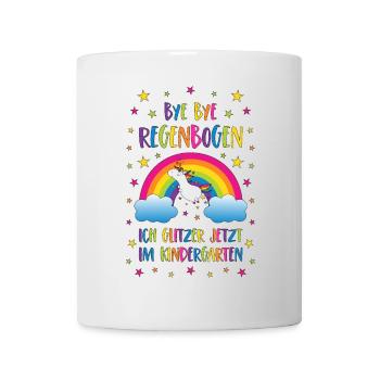 Bye Bye Regenbogen Kindergarten Einhorn Glitzer - Tasse - Weiß - Vorne