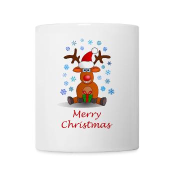 Frohe Weihnachten, Merry Christmas, Rentier, Elch - Tasse - Weiß - Vorne