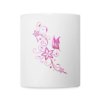Papillon rose vrille fleurs d'été - Mug blanc - blanc - Devant