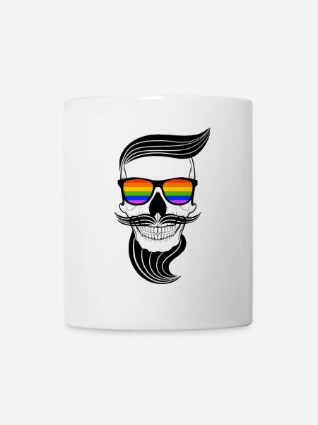 LGBT Skull Gay Pride Schauzbart Comin Out CSD - Tasse - Weiß