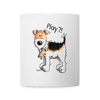 Foxterrier Play - Spielen - Hund - Freunde - Comic - Tasse - Weiß - Vorne