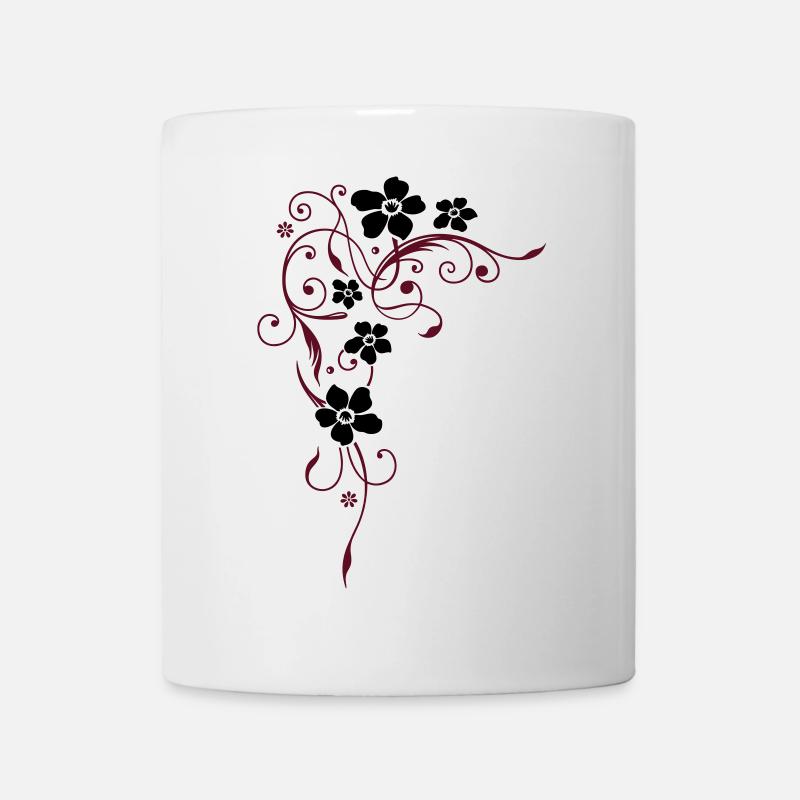 Schwarze Blüten mit dunkelroten Ranken - Tasse - Weiß