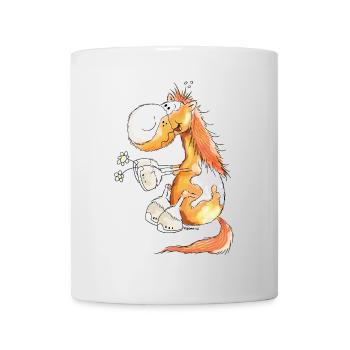 Pferd mit Blume - Pferde - Pony - Fuchs - Geschenk - Tasse - Weiß - Vorne